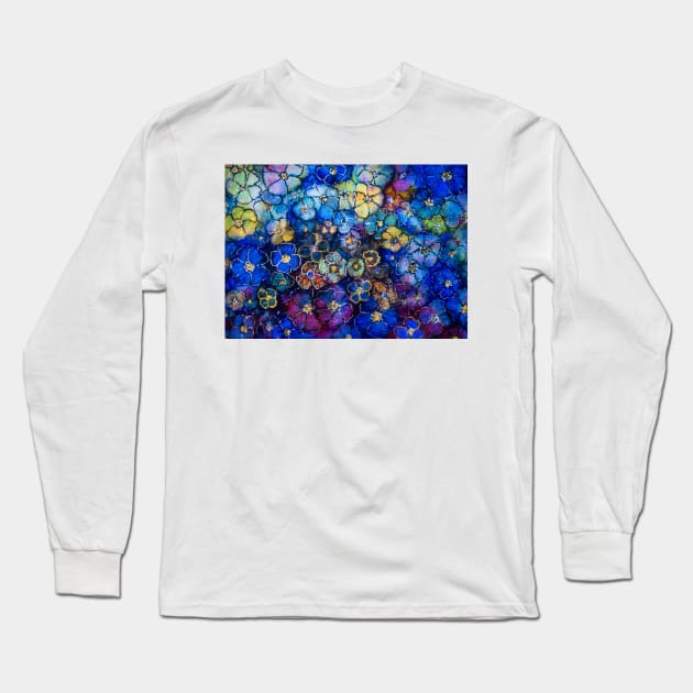 Floral Abstract blue 2 Long Sleeve T-Shirt by redwitchart